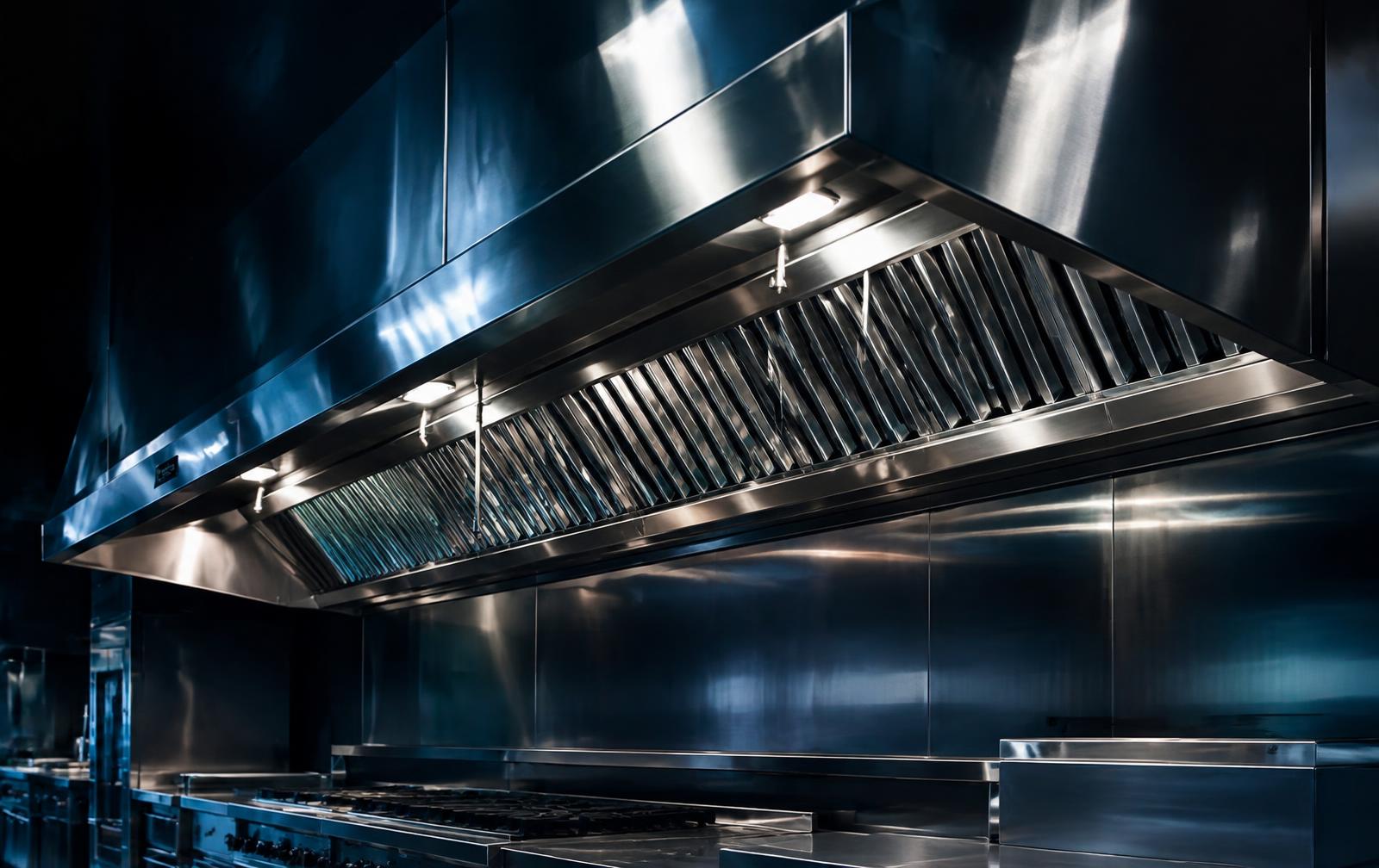 Spotless stainless steel commercial kitchen hood